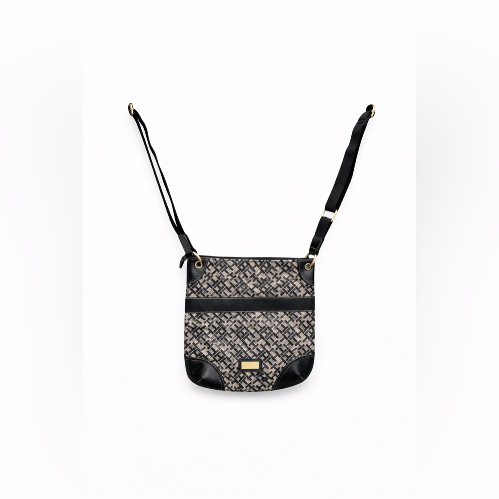 Tommy Hilfiger Black and Tan Patterned Crossbody Bag